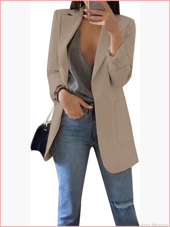 Jackets & Blazers - Women's Long Sleeve Open Front Blazer Lapel Collar Cardigan Plus Size Work